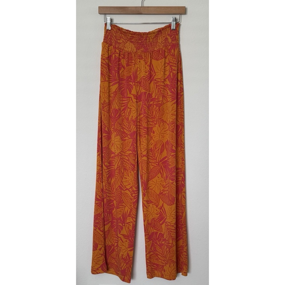 Women's Bar III Jungle Wide Leg Pants Size Small Floral Tropical Print Stretch